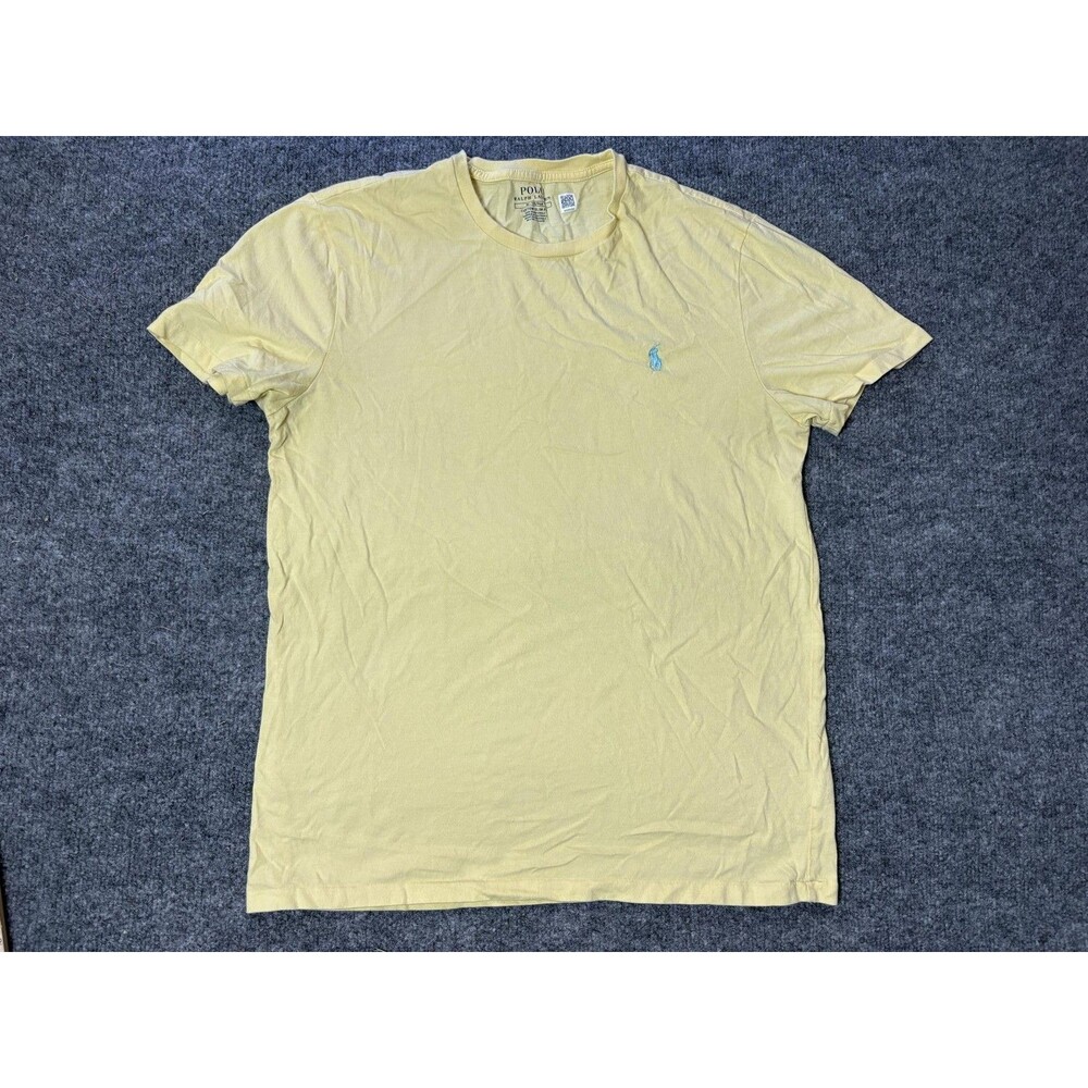 Polo Ralph Lauren Shirt Mens M Yellow Crew Neck Custom Slim Fit Tagless Logo